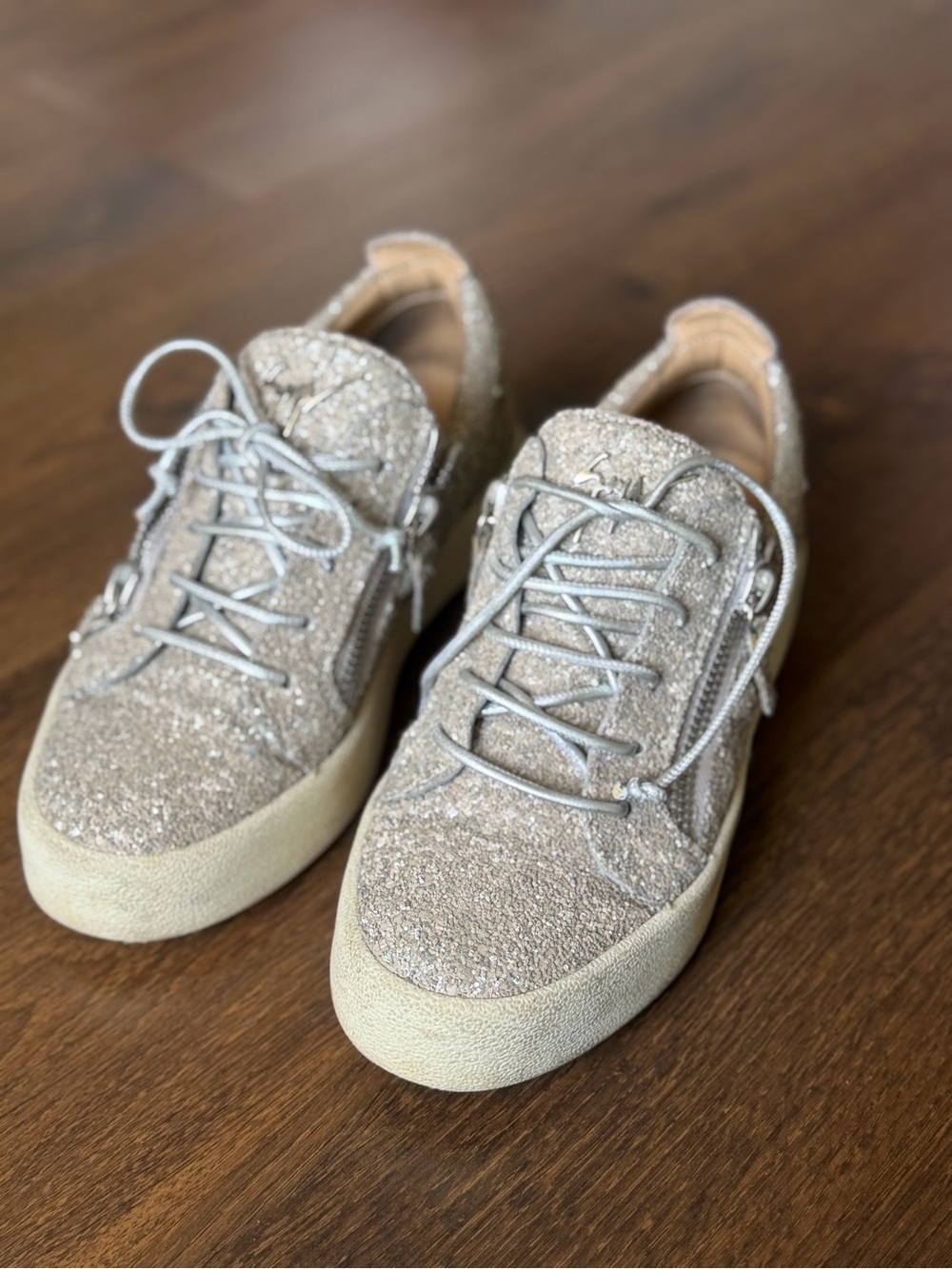 Giuseppe Zanotti Taupe Glitter Platform Sneakers